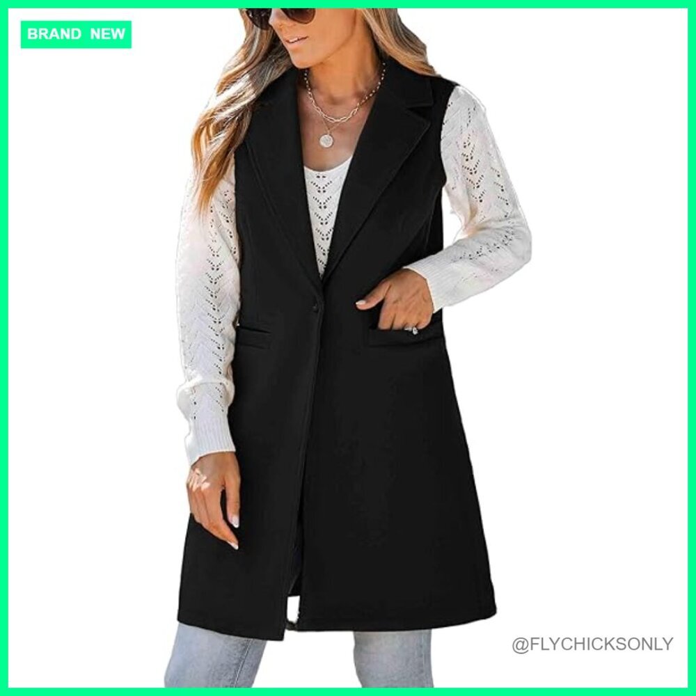 Wool Blend Long Vest Sleeveless Blazer Trench Coat Slim Fit